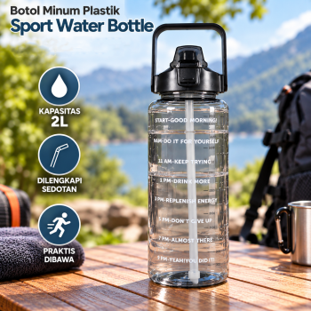 POHAN Botol Minum Plastik Sport Water Bottle Travel 2L With Straw - JY0015