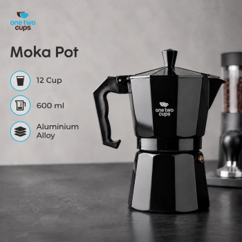 One Two Cups Moka Pot Teko Kopi Espresso Coffee Maker Stovetop - 12 Cup 600ml Black