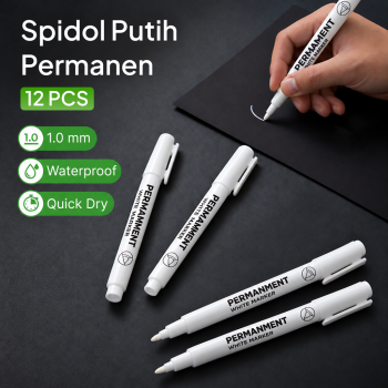 LACTO Spidol Putih Permanen Waterproof Marker Quick Dry 1.0mm 12 PCS - AW-1104