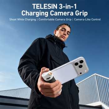 Gambar produk TELESIN Handle Selfie Grip Phone Shutter Charging 3in1 5000mAh 22.5W - P5-MP-007