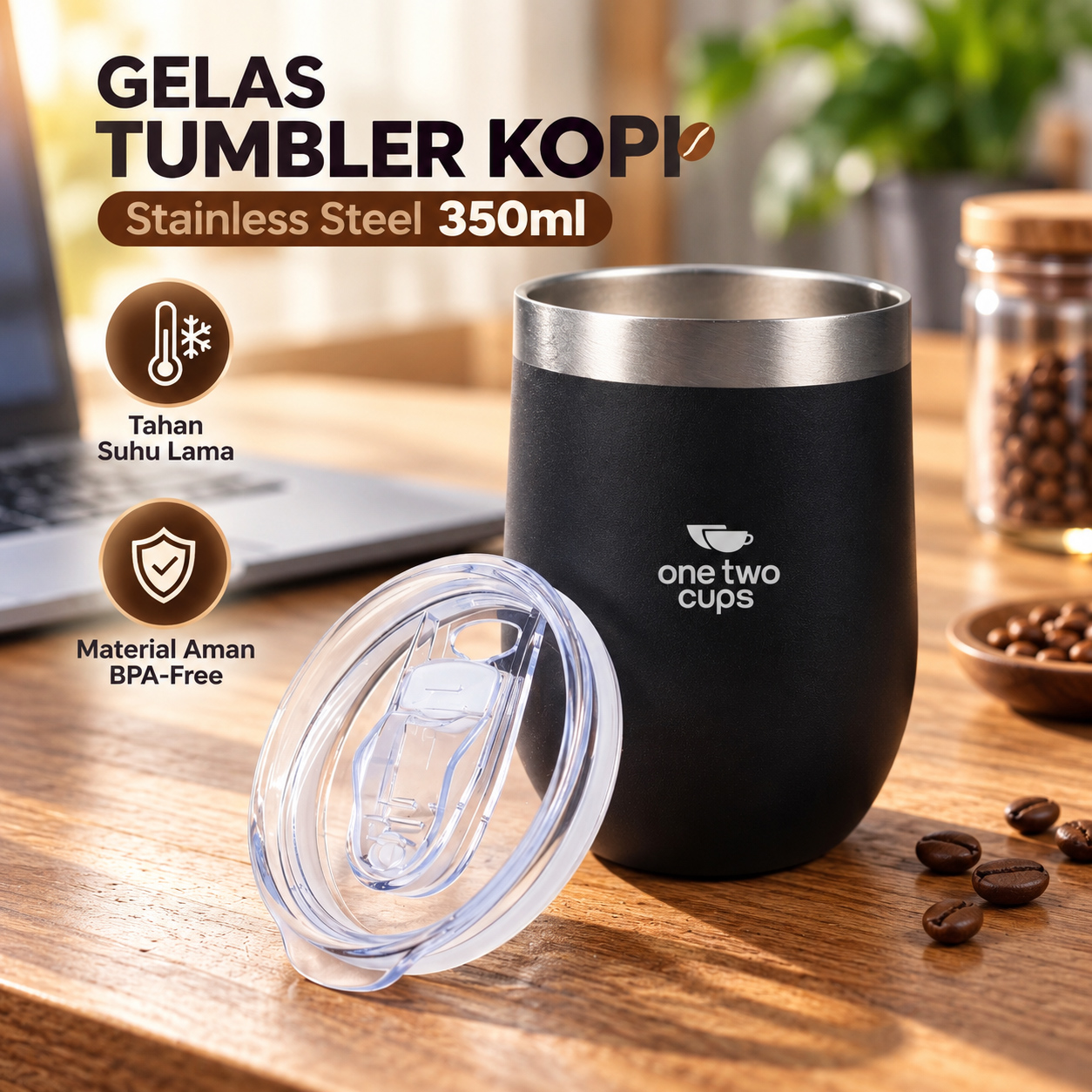 Gambar produk One Two Cups Gelas Tumbler Kopi Mug Egg Shaped Stainless Steel 350ml - BC123 - Utama