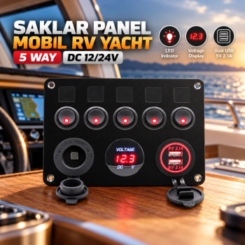 ACCESTING Saklar Panel Mobil RV Yacht 5 Way USB Voltmeter DC 12/24V - GT-17