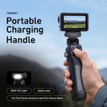 TELESIN Battery Handle Fast Charging Tripod Monopod Fill Light 5000mAh - Black