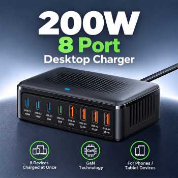 Raco Desktop Charger USB Type C Charging Dock GaN 8 Port 200W - YMS-860