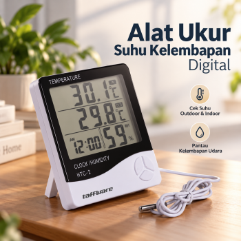 Gambar produk Taffware Alat Ukur Suhu Kelembapan Digital dengan Jam Alarm Kalender - HTC-2