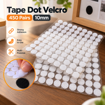 TaffPACK Tape Lakban Dot Velcro Hook and Loop Sticker 450 Pairs 10mm - White