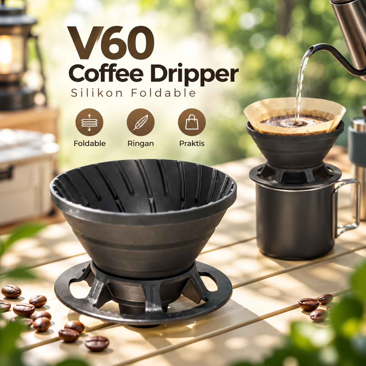 Gambar produk One Two Cups V60 Coffee Dripper Filter Penyaring Kopi Silikon Foldable - ML-95 - Utama