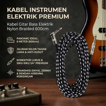 Gambar produk Taffware Kabel Gitar Bass Elektrik Nylon Braided 600cm - CBC-30