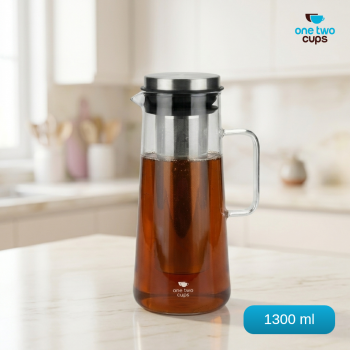 One Two Cups Teko Kaca Kopi Teh Pitcher Cold Brew Stainless Filter - 1300ml Transparent