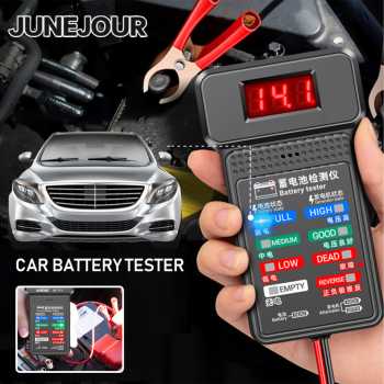 JUNEJOUR Tester Baterai Aki Mobil Digital LED Screen 12V with Clamp - Black