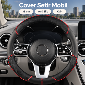 SFL Cover Setir Mobil Bahan Kulit Anti Slip Steering Wheel O-Shapped - Black/Red