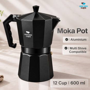 One Two Cups Moka Pot Teko Kopi Espresso Coffee Maker Stovetop Induksi - 12 Cup 600ml Black