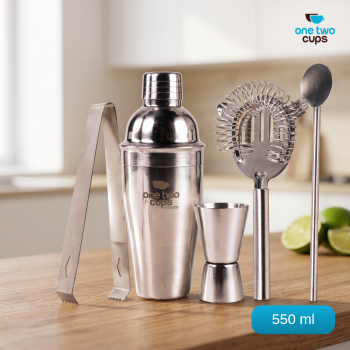 One Two Cups 5in1 Bartender Cobbler Cocktail Shaker Set 550ml - Silver