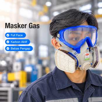 SJL Masker Respirator Full Face Gas Mask Activated Carbon Filter - Blue