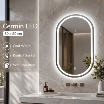 Nev Cermin Dinding Aesthetic Oval LED Wall Mirror Bathroom 12W 50x80cm - MX12W