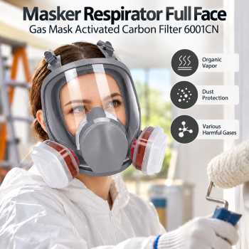 Masker Respirator Full Face Gas Mask Activated Carbon Filter 6001CN - No Color