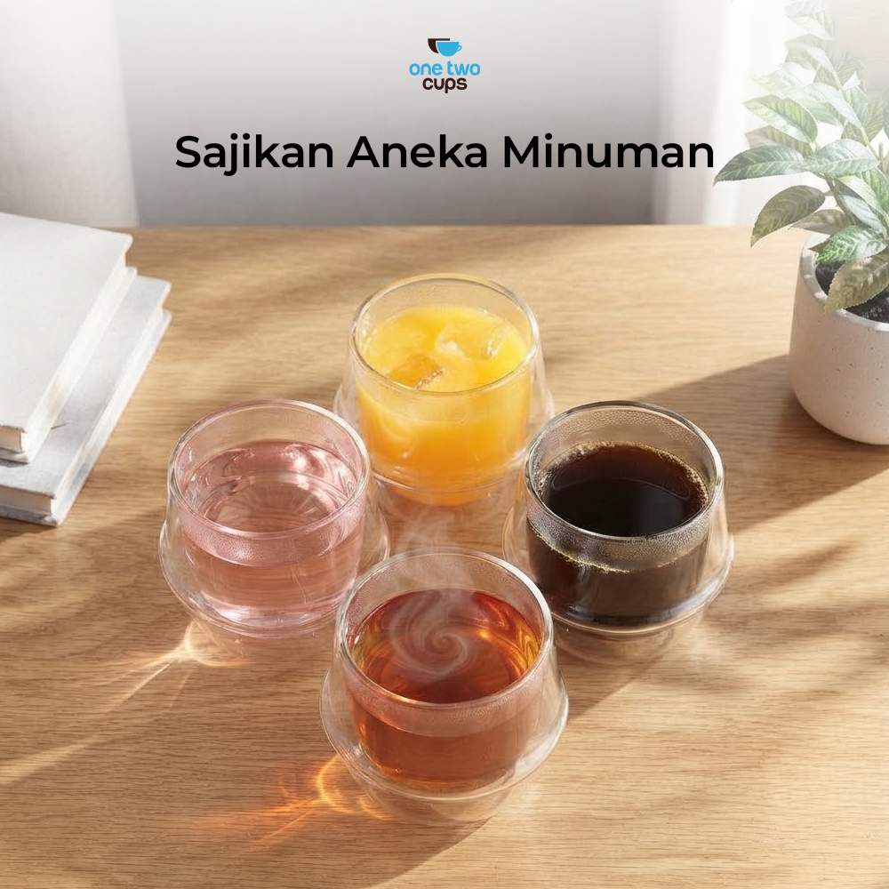 Gambar produk One Two Cups Gelas Kaca Aesthetic Kopi Teh Double Wall Glass 200ml - PLY1710 - 4