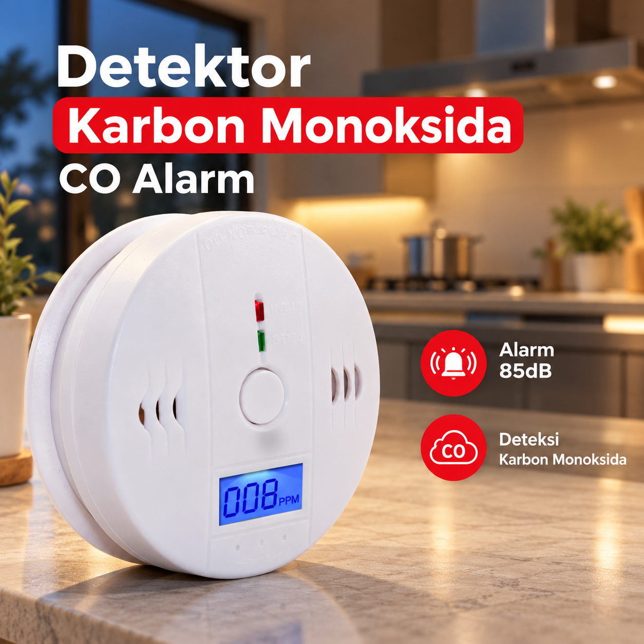 Gambar produk LESHP Detektor Karbon Monoksida CO Digital Alarm 85dB Sensor Gas Rumah - EN502 - Utama