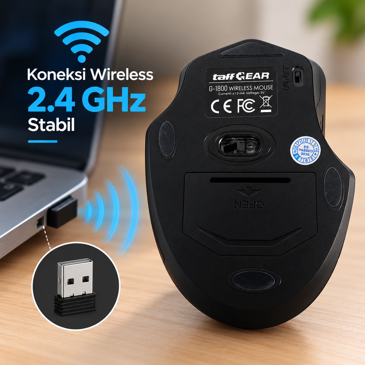 Gambar produk TaffGEAR Mouse Gaming Wireless Optical 2.4GHz Ergonomic 4 Key 2000DPI Silent Version - G-1800 - 5