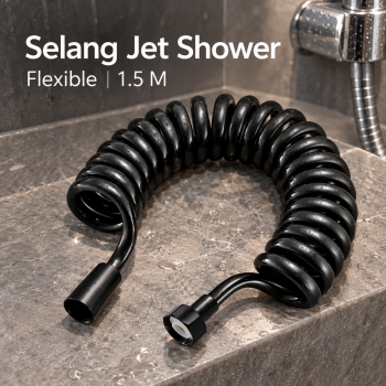AQUREOW Selang Jet Shower Bidet Spiral Flexible Spring Hose 1.5M - Black