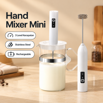 YUTAO Hand Mixer Mini Pengocok Telur Milk Frother 400mAh with Glass - White