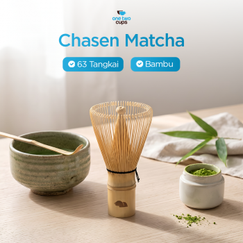 Gambar produk One Two Cups Chasen Bamboo Whisk Matcha Pengaduk Teh Jepang 63 Tangkai - B58