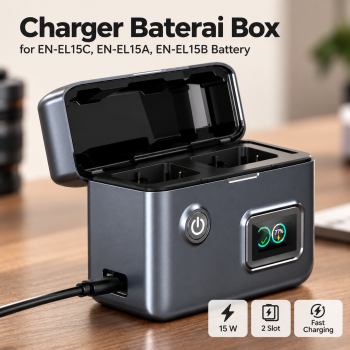 POGER Charger Baterai Box Fast Charging for EN-EL15C EN-EL15A EN-EL15B - Dark Gray