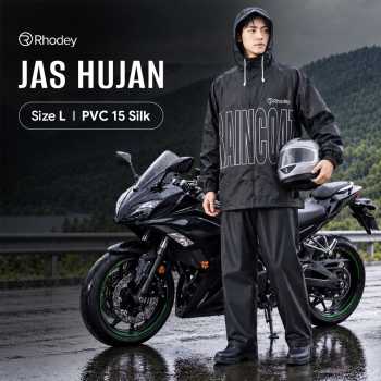 Rhodey Jas Hujan Setelan Motor PVC 15 Silk Waterproof Raincoat - L Black