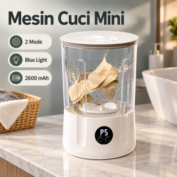 HUIBAOGE Mesin Cuci Mini Washing Machine Blue Light Portable 2600mAh - White