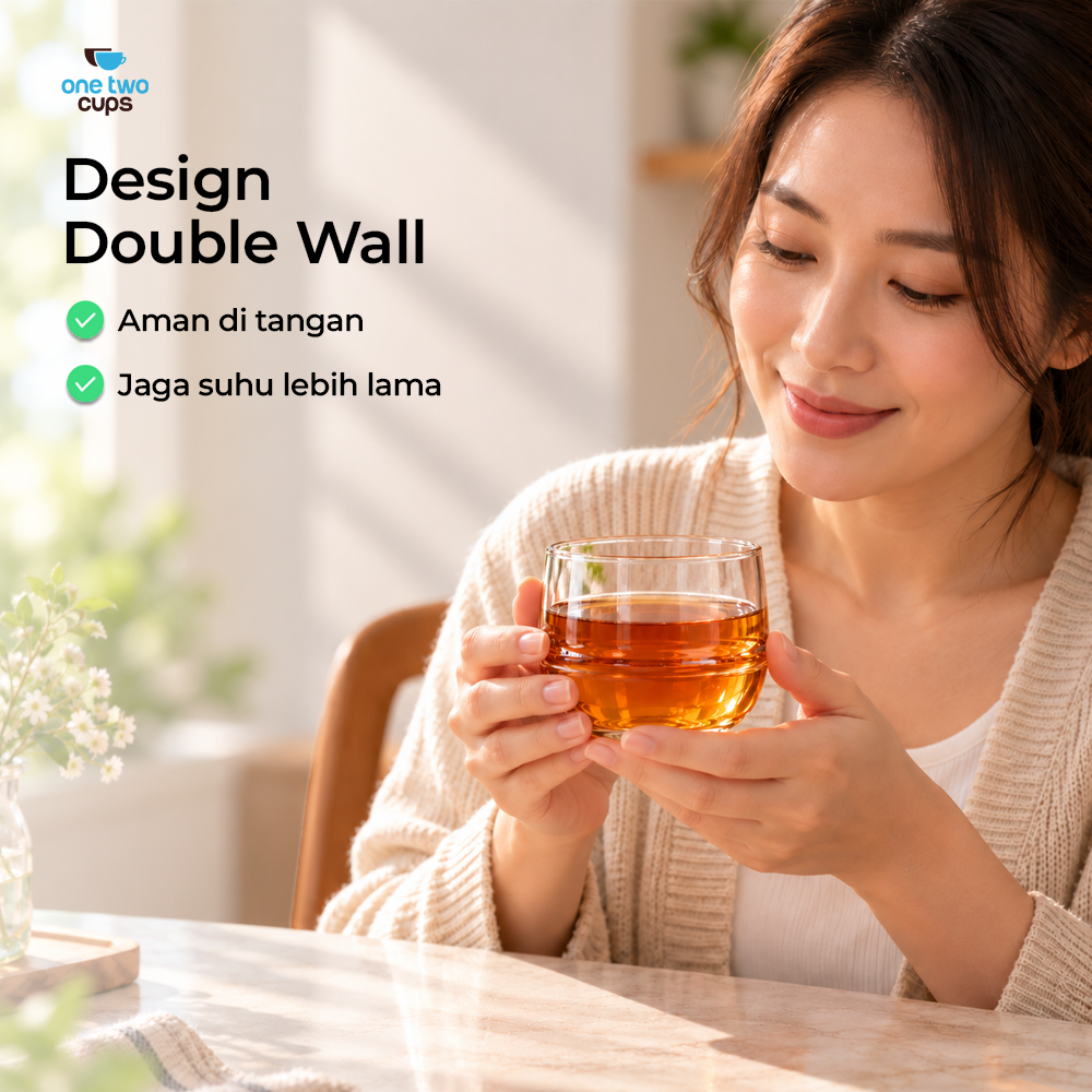 Gambar produk One Two Cups Gelas Kaca Aesthetic Kopi Teh Double Wall Glass 550ml - PLY1710 - 2
