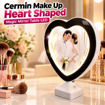 TaffHOME Cermin Make Up Heart Shaped Magic Mirror Table LED - L-223