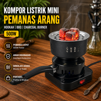 JZ Kompor Listrik Mini Pemanas Arang Hookah BBQ Charcoal Burner 500W - Black