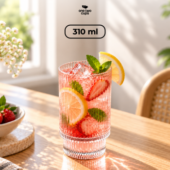 One Two Cups Gelas Kaca Aesthetic Kopi Latte Teh Stripe Origami Glass - KMA091