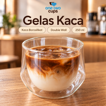 One Two Cups Gelas Kaca Borosilikat Aesthetic Kopi Double Wall Glass - 250ml Transparent