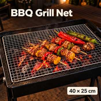 URJIX BBQ Grill Net Jaring Panggang Alas Persegi Tray Grid Shape - 40x25cm Silver