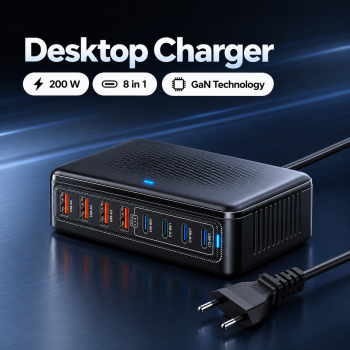 Raco Desktop Charger USB Type C Charging Dock GaN 8 Port 200W - Black