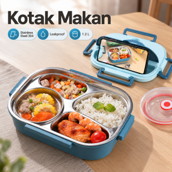JETT Kotak Makan Anti Tumpah Lunch Box Stainless Steel 4 Grid 1.2L - P11