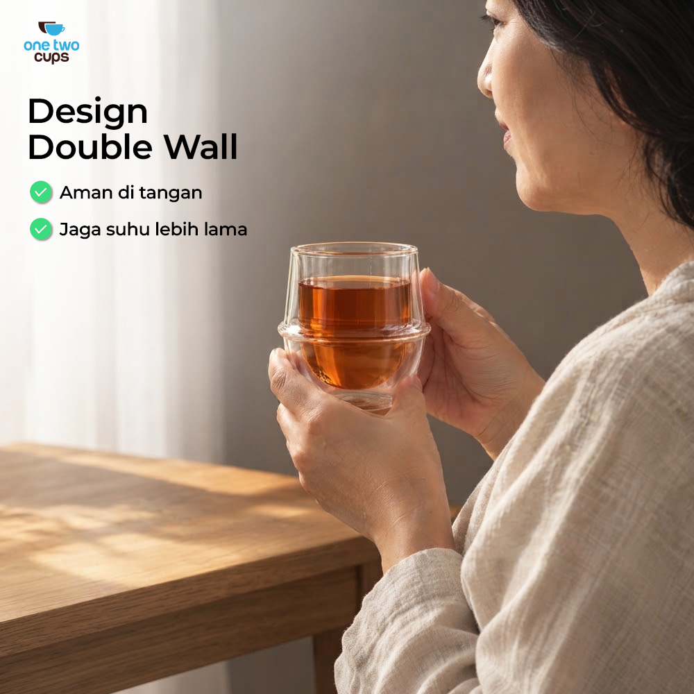 Gambar produk One Two Cups Gelas Kaca Aesthetic Kopi Teh Double Wall Glass 200ml - PLY1710 - 2