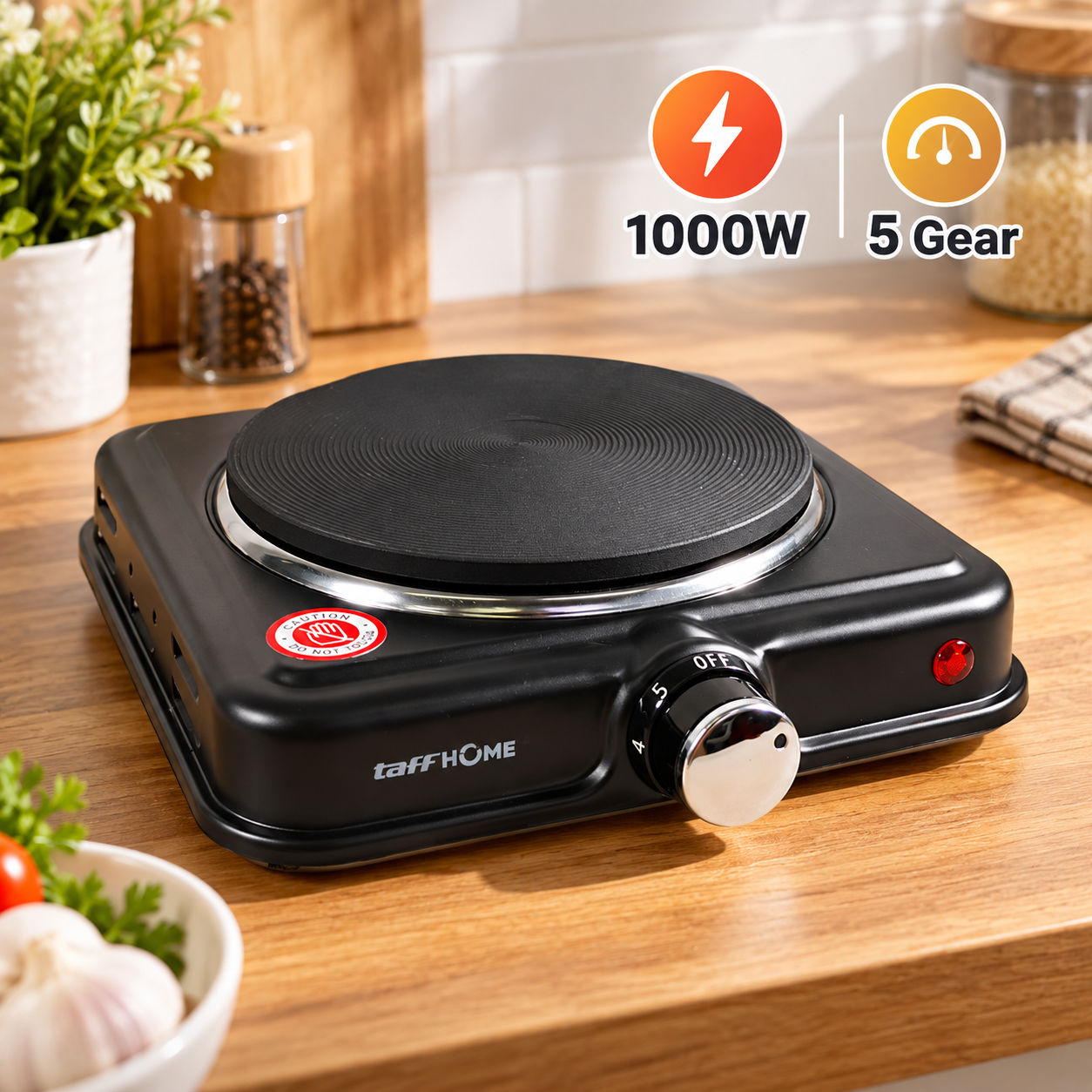 Gambar produk TaffHOME Kompor Listrik 1 Tungku Mini Portable 5 Gear Hot Plate 1000W - SHP-5702B - Utama