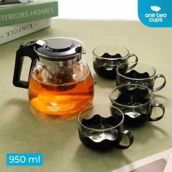 One Two Cups Set Teko Cangkir Kaca Kopi Teh 1 Teapot 4 Cup 950ml - EM01