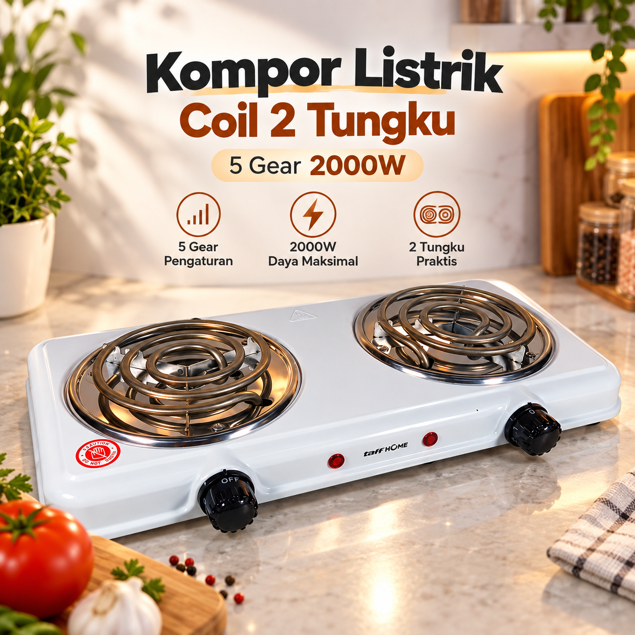 Gambar produk TaffHOME Kompor Listrik 2 Tungku Portable Coil Hot Plate 2000W - SHP-5703 - Utama