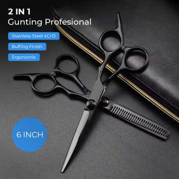 Gambar produk DGHJKA Set Gunting Rambut Salon 2in1 Buffing Stainless Steel 4Cr13 - DG-2