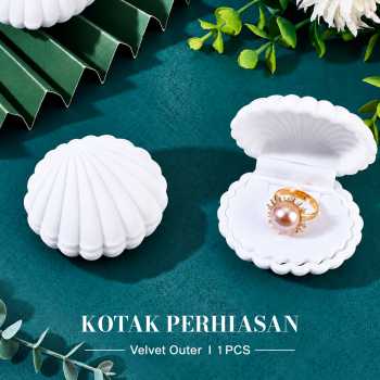 GANZANO Kotak Cincin Kalung Anting Ring Box Shell Pearl Jewelry Case - White