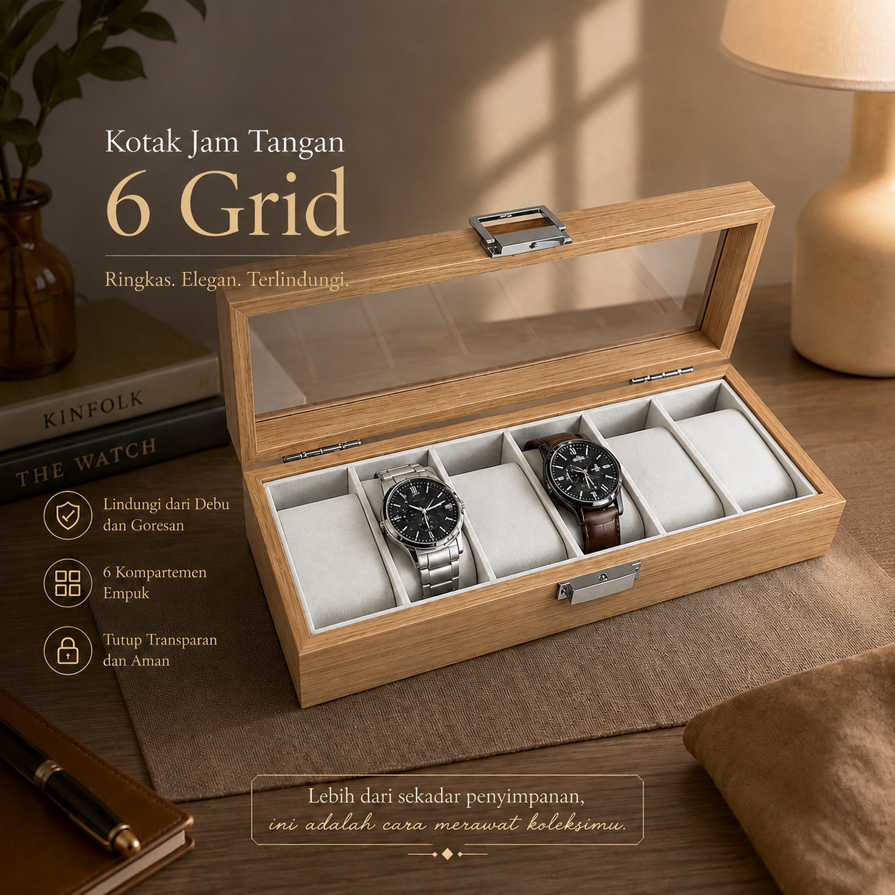 Gambar produk Rhodey Kotak Penyimpanan Jam Tangan Storage Organizer Watch Box 6 Grid - 6W - Utama