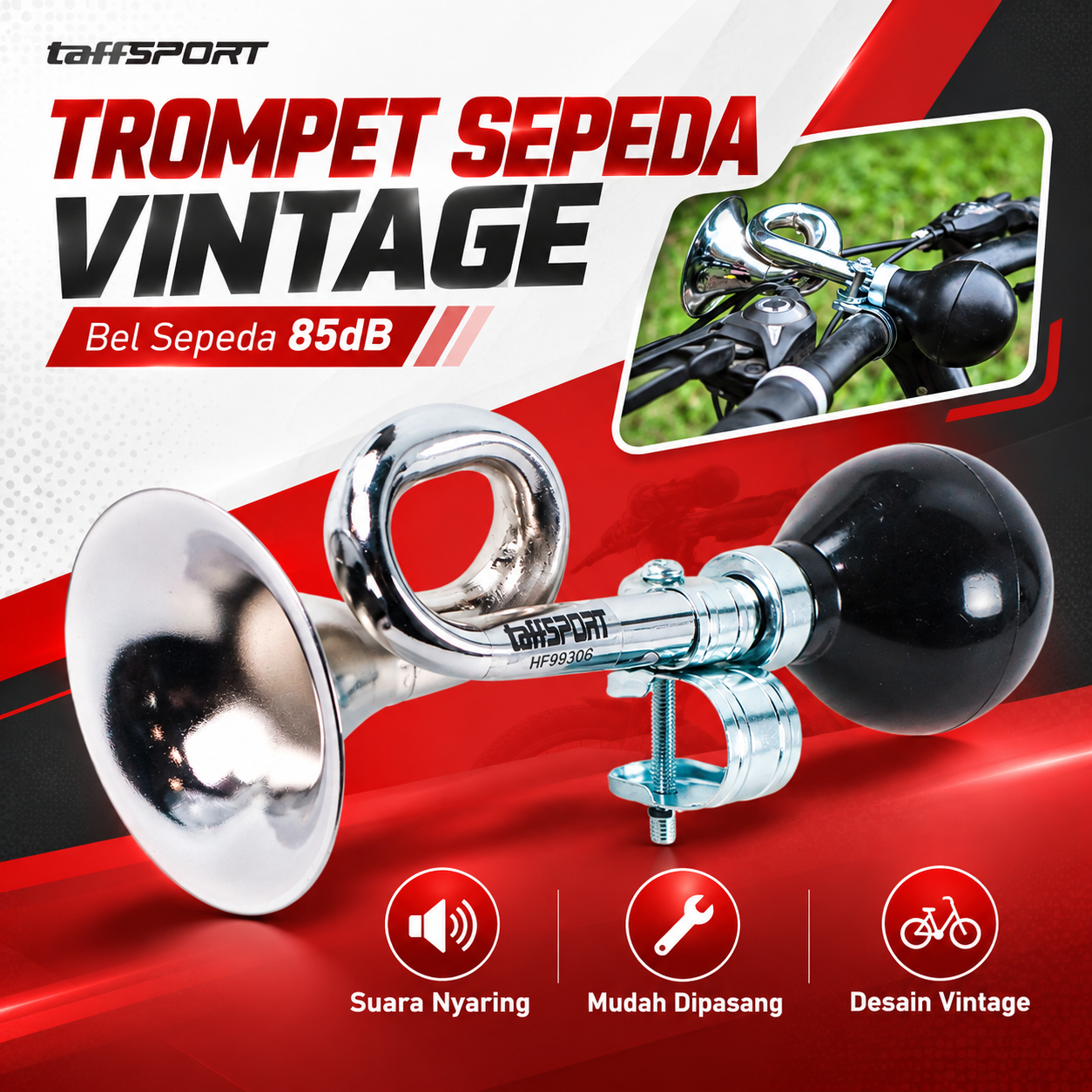 Gambar produk TaffSPORT Bel Sepeda Bike Horn Vintage Retro Aluminium Alloy 85dB - CL-05 - Utama