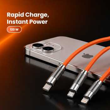 Gambar produk Kabel Charger 3in1 Lightning Micro USB Type C 120W 6A 1.1M - D8 - 2