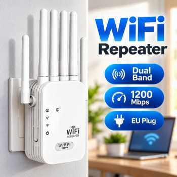 KEBIDU WiFi Repeater Signal Booster Dual Band 1200Mbps EU Plug - White