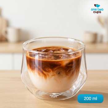 One Two Cups Gelas Kaca Borosilikat Aesthetic Kopi Double Wall Glass - 200ml Transparent