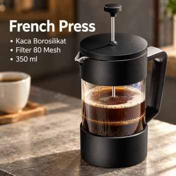 POZOO French Press Coffee Maker Pot Plunger Borosilicate Glass 350ml - FS50