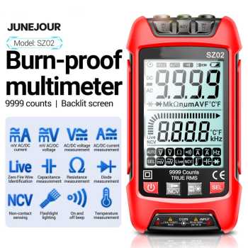 JUNEJOUR Multimeter Digital Avometer Multitester AC/DC NCV 999V 10A - Red